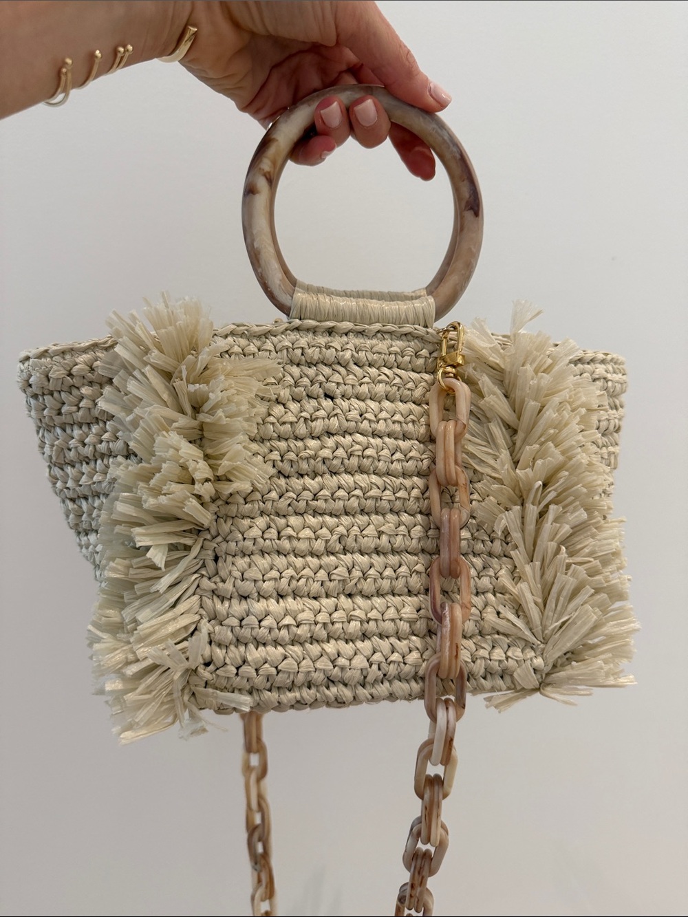 Carolina Santo Domingo
 Raffia Fringe Tote with Tortoiseshell Handles